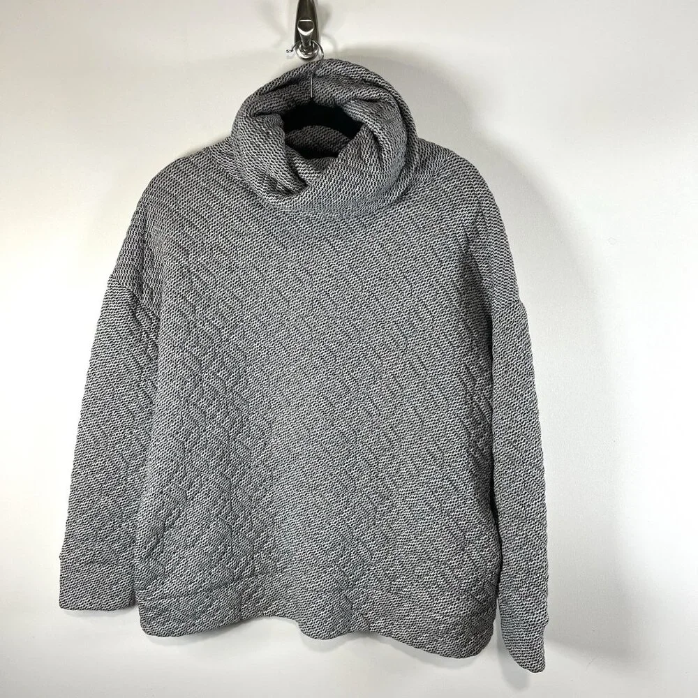 Gap Fit Boxy Quited Cowl Neck Black/White Sweatshirt Womens‎ Size Medium Pockets